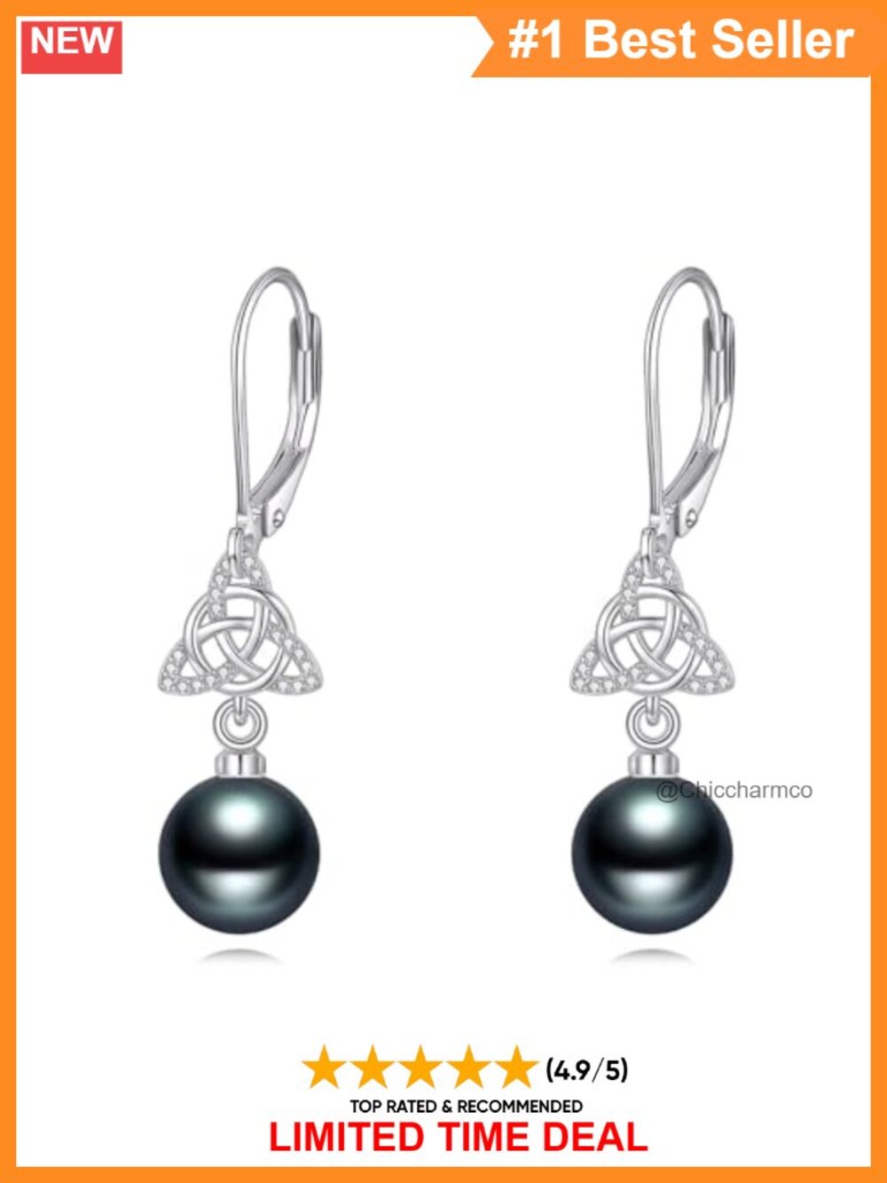 Tahitian Black Pearl & Moissanite Dangle Earrings 925 Sterling Silver